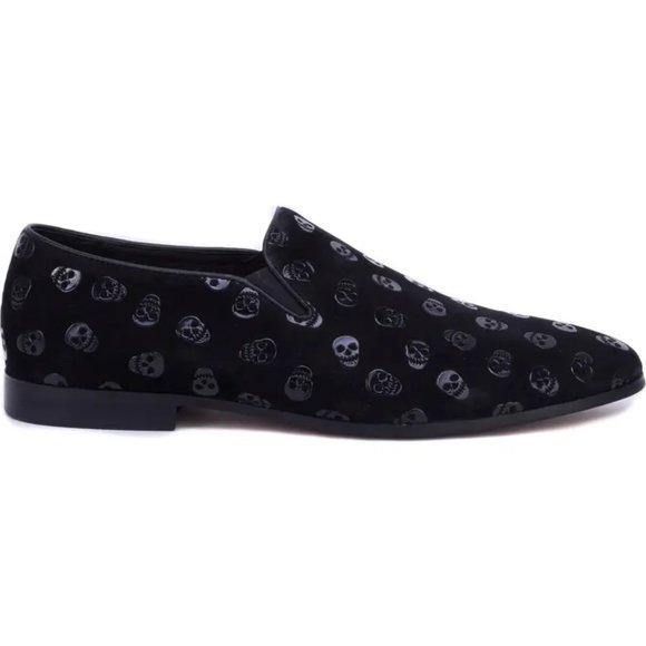 ROBERT GRAHAM Delphi Venetian Embossed Skull Leather Black Loafer - Picture 2 of 8